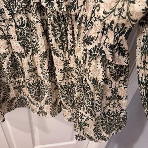 ENTRO Olive Green Babydoll Tunic Top Sz 2X Balloon‎ Sleeves Ruffle Western Boho - Picture 4 of 7